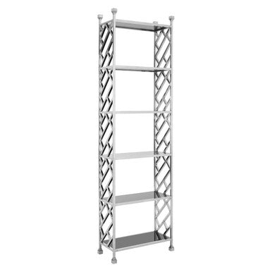 Orsina Horizon Bookshelf – Silver Stainless Steel & Black Glass