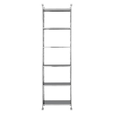 Orsina Horizon Bookshelf – Silver Stainless Steel & Black Glass
