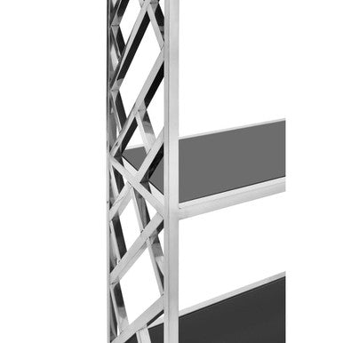 Orsina Horizon Bookshelf – Silver Stainless Steel & Black Glass