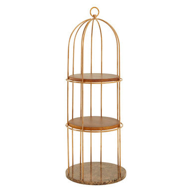 Orsina Horizon 3-Tier Cage Shelf – Rose Gold & Faux Marble Unit