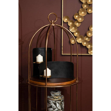 Orsina Horizon 3-Tier Cage Shelf – Rose Gold & Faux Marble Unit
