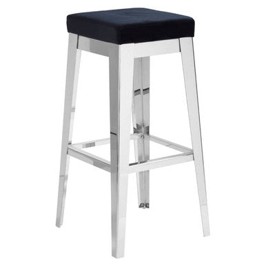 Orsina Horizon Bar Stool – Black Velvet & Silver Stainless Steel