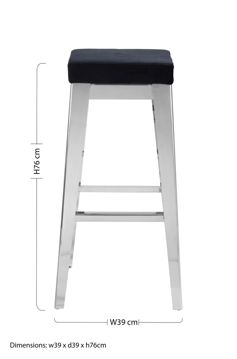 Orsina Horizon Bar Stool – Black Velvet & Silver Stainless Steel