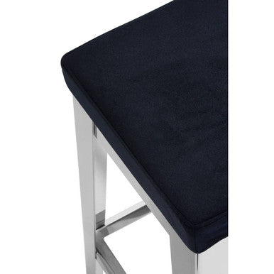 Orsina Horizon Bar Stool – Black Velvet & Silver Stainless Steel