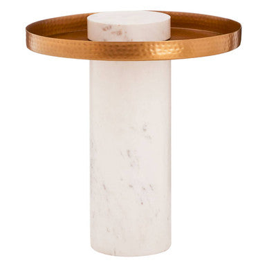 Orsina Sika Marble and Iron Side Table – Round Antique Brass Accent