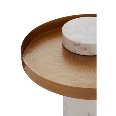 Orsina Sika Marble and Iron Side Table – Round Antique Brass Accent