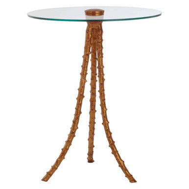 Orsina Sika Large Side Table – Gold Iron Tripod Base Glass Top