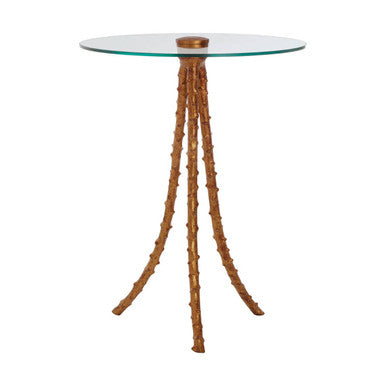 Orsina Sika Large Side Table – Gold Iron Tripod Base Glass Top