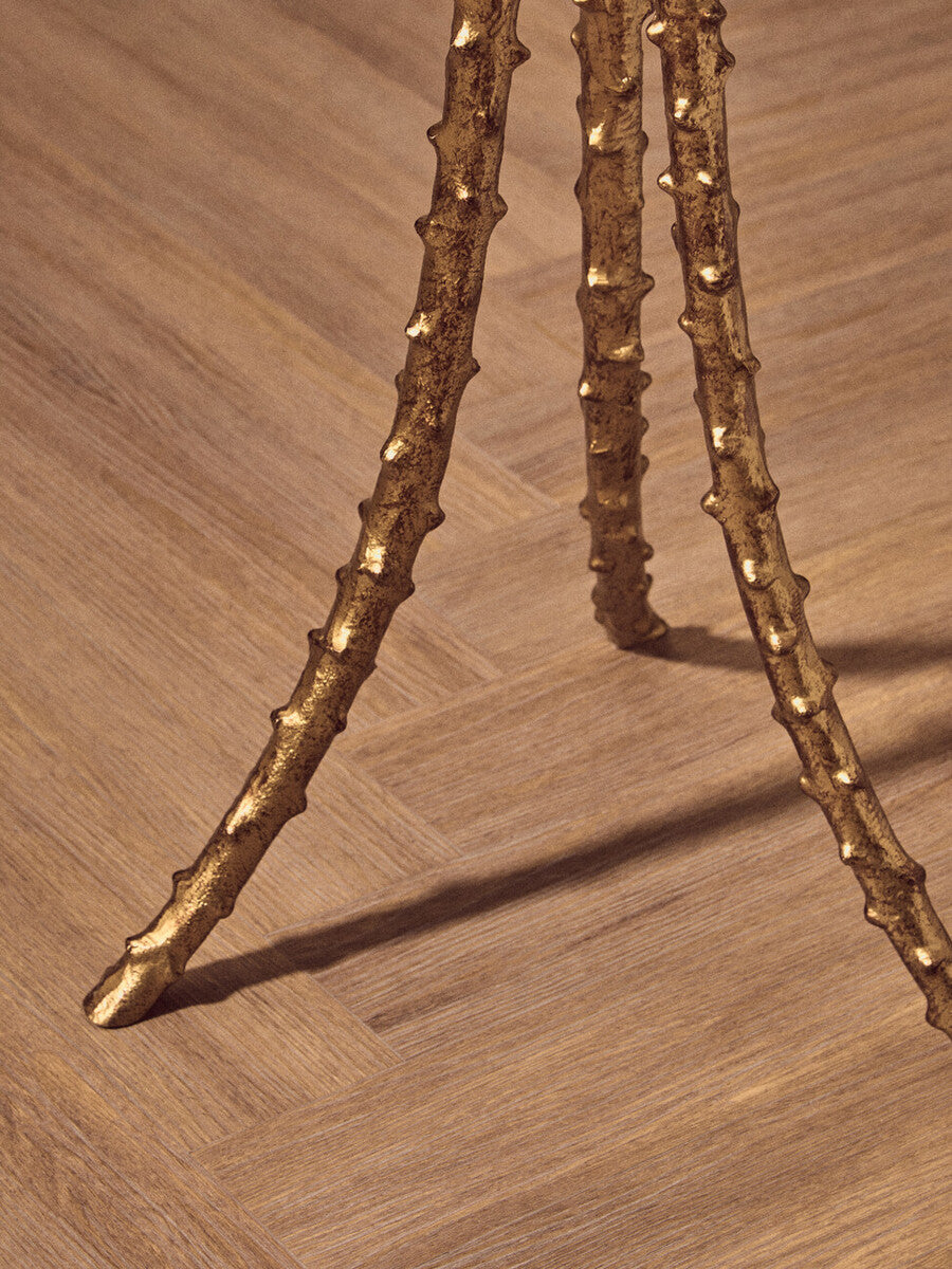 Orsina Sika Large Side Table – Gold Iron Tripod Base Glass Top