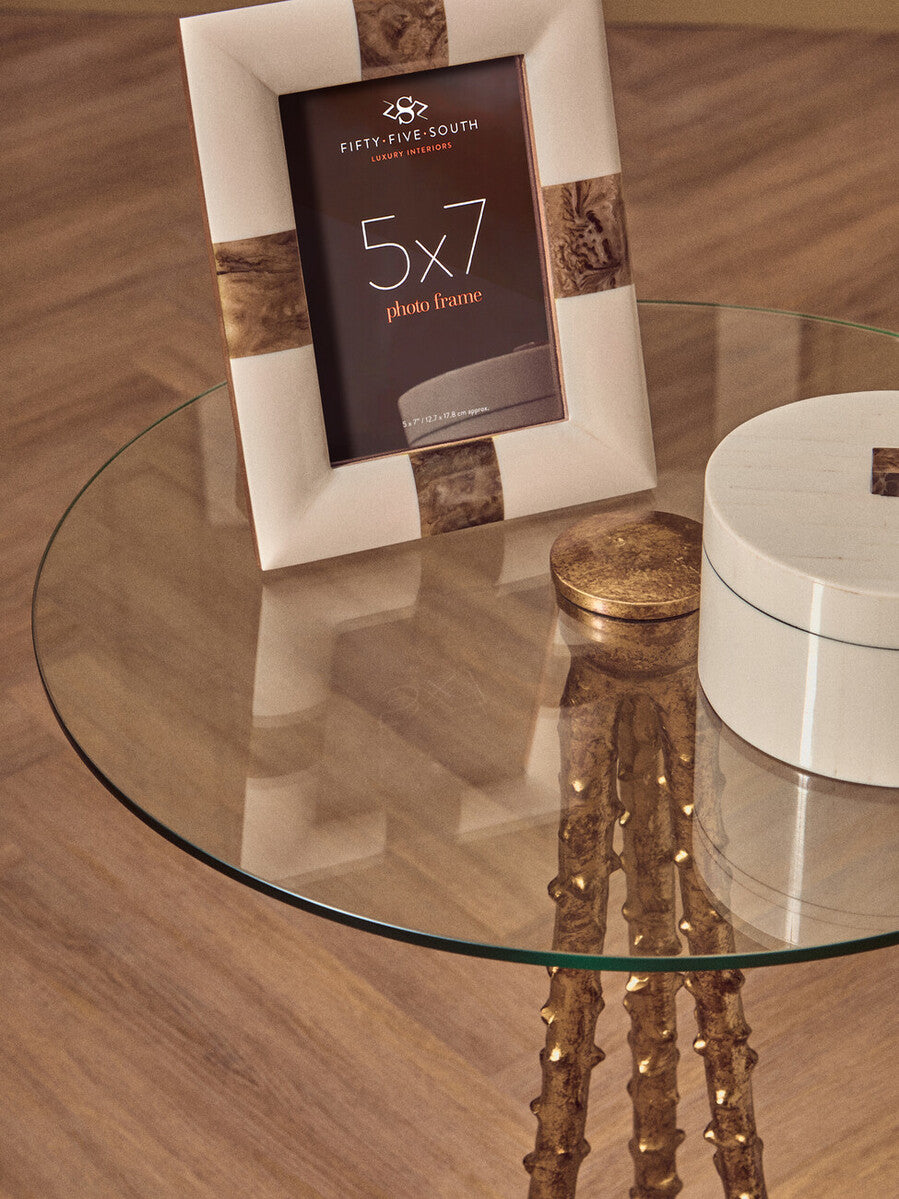 Orsina Sika Large Side Table – Gold Iron Tripod Base Glass Top