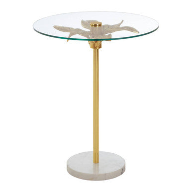 Orsina Sika Small Side Table – Glass Top with Gold Leaf & Marble Base