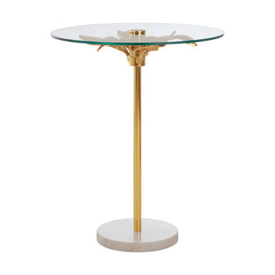 Orsina Sika Small Side Table – Glass Top with Gold Leaf & Marble Base