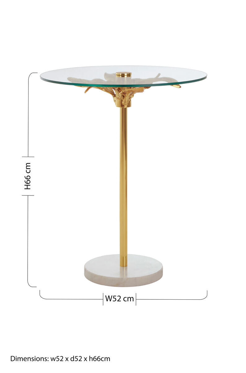 Orsina Sika Small Side Table – Glass Top with Gold Leaf & Marble Base