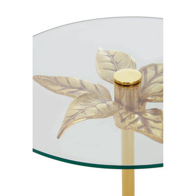 Orsina Sika Small Side Table – Glass Top with Gold Leaf & Marble Base