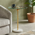 Orsina Sika Small Side Table – Glass Top with Gold Leaf & Marble Base