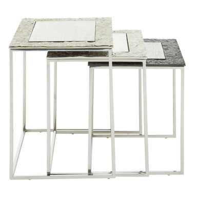 Orsina Akola Nesting Side Tables – Set of 3 Antique Glass & Metal
