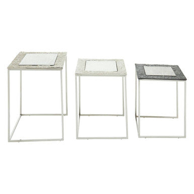Orsina Akola Nesting Side Tables – Set of 3 Antique Glass & Metal