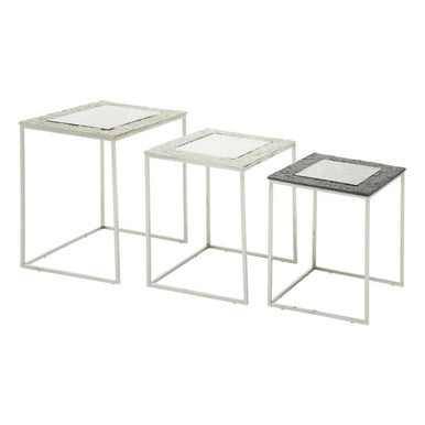 Orsina Akola Nesting Side Tables – Set of 3 Antique Glass & Metal