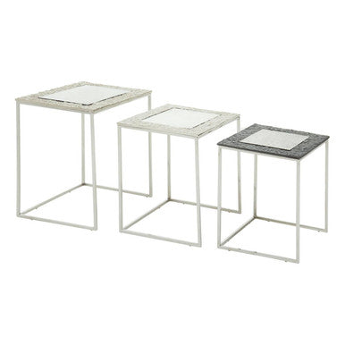 Orsina Akola Nesting Side Tables – Set of 3 Antique Glass & Metal
