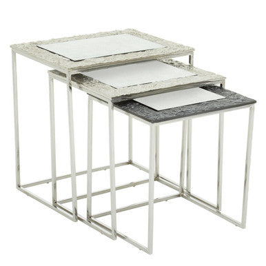 Orsina Akola Nesting Side Tables – Set of 3 Antique Glass & Metal