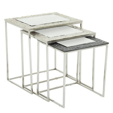 Orsina Akola Nesting Side Tables – Set of 3 Antique Glass & Metal