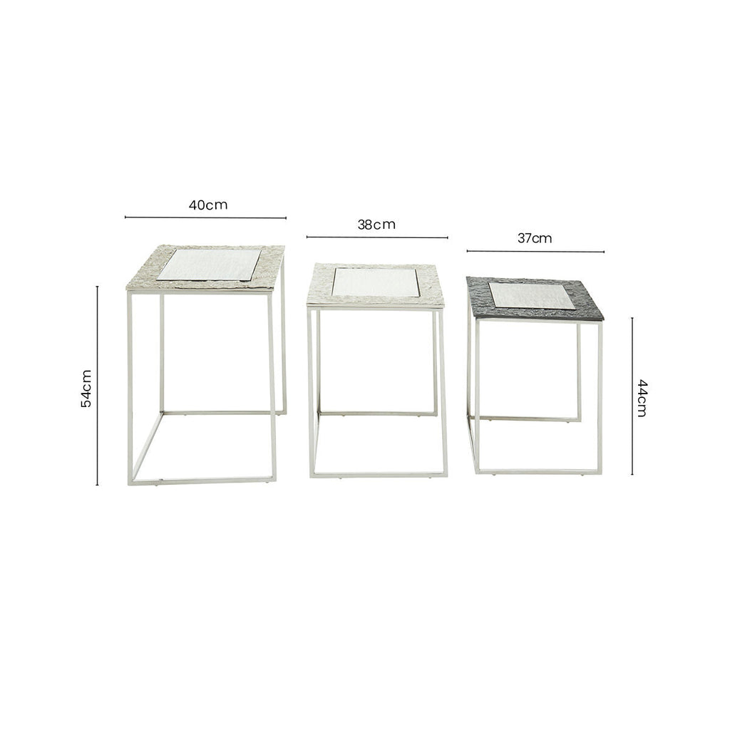Orsina Akola Nesting Side Tables – Set of 3 Antique Glass & Metal
