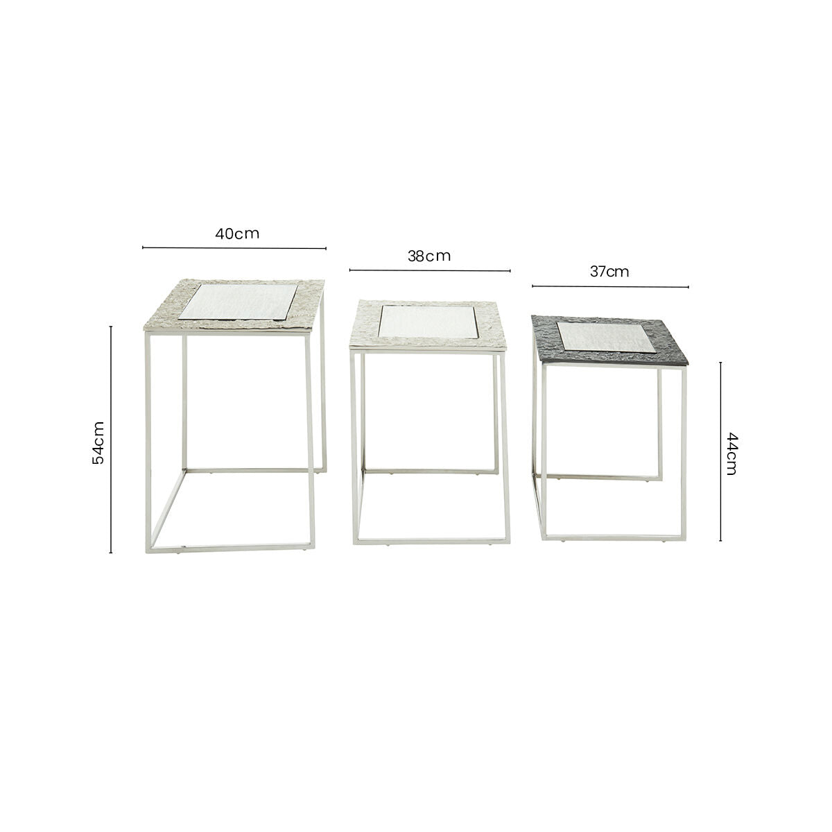 Orsina Akola Nesting Side Tables – Set of 3 Antique Glass & Metal