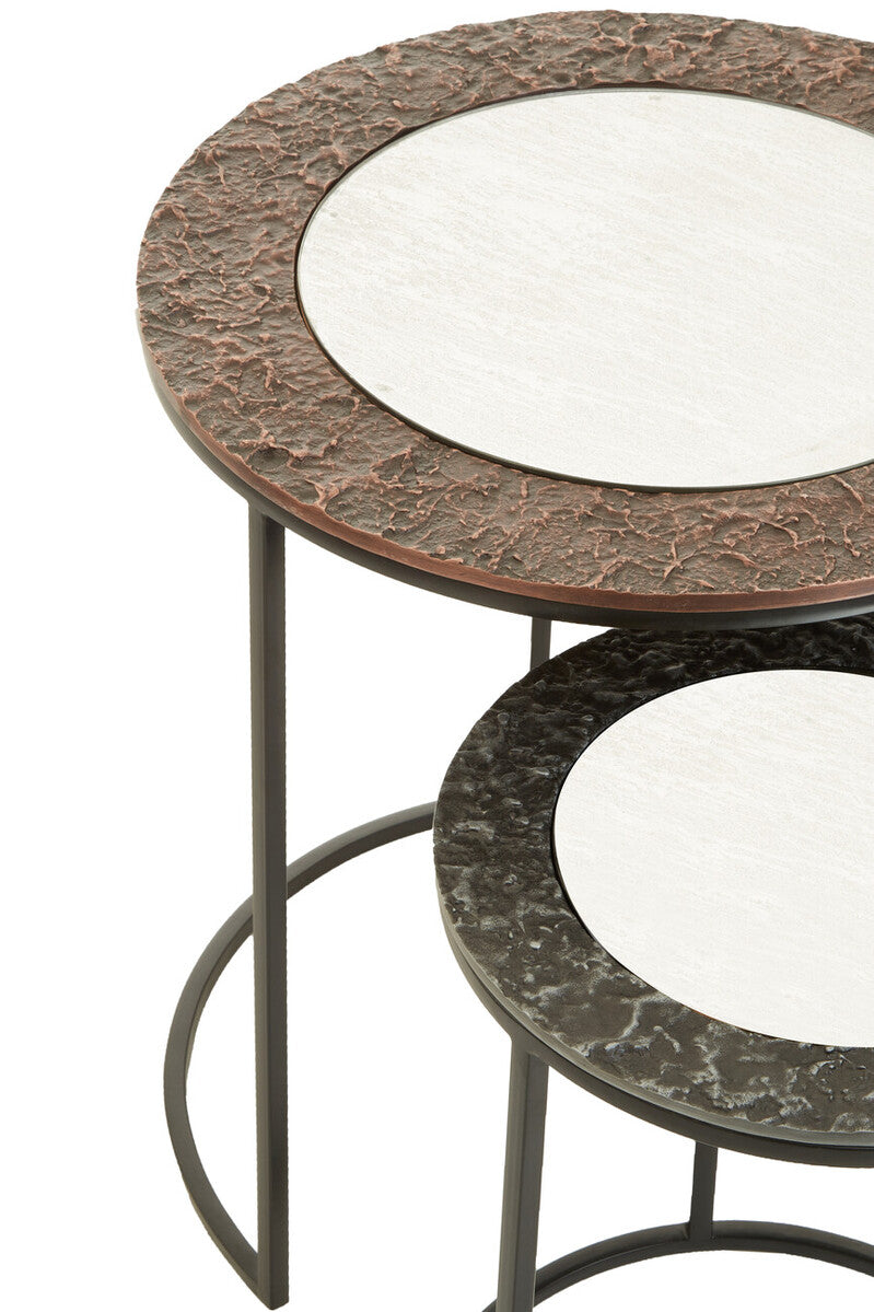 Orsina Akola Round Nesting Side Tables | Antique Copper & Gunmetal