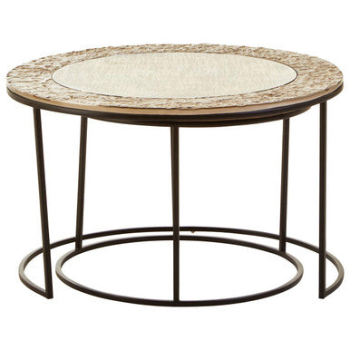Orsina Akola Nesting Coffee Tables | Set of 2 Antiqued Glass & Metal