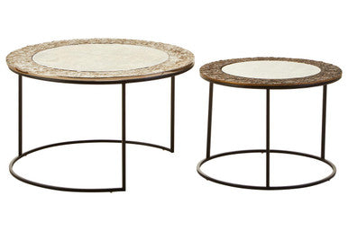 Orsina Akola Nesting Coffee Tables | Set of 2 Antiqued Glass & Metal