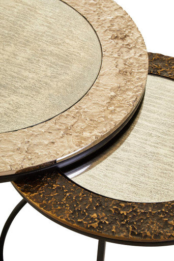 Orsina Akola Nesting Coffee Tables | Set of 2 Antiqued Glass & Metal