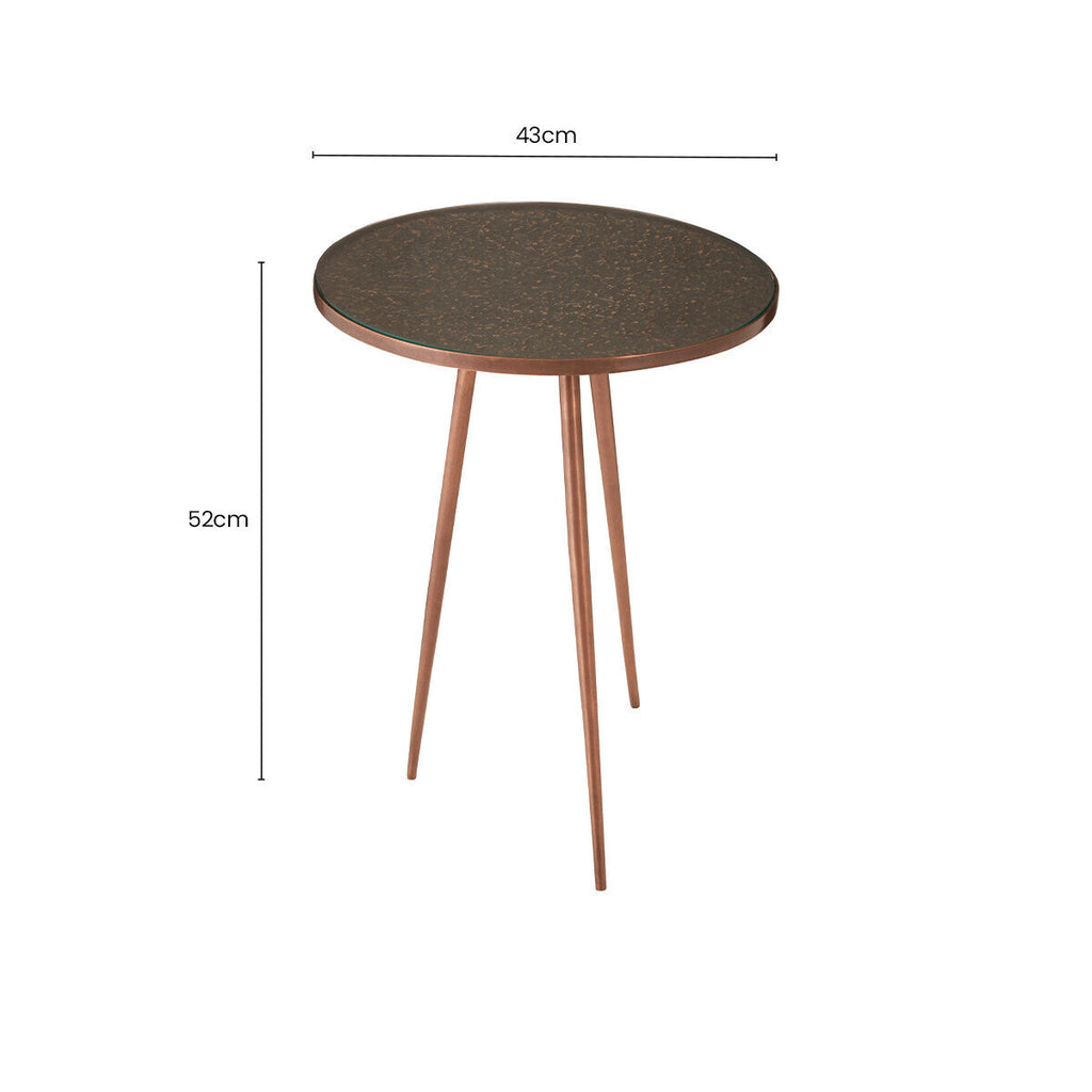 Orsina Akola Copper Side Table – Round Tempered Glass & Aluminum