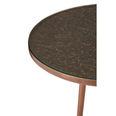 Orsina Akola Copper Side Table – Round Tempered Glass & Aluminum