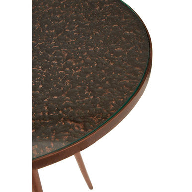 Orsina Akola Copper Side Table – Round Tempered Glass & Aluminum