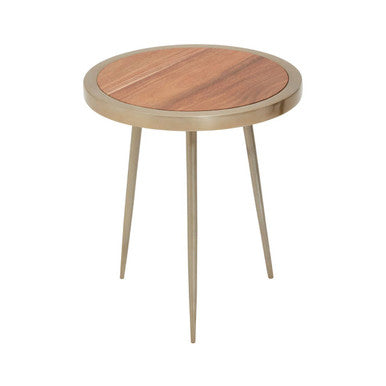 Orsina Almora Round Acacia Wood Side Table with Gold Metal Legs