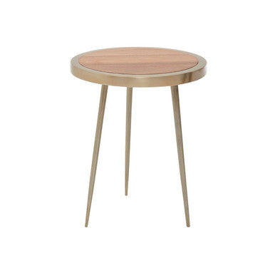 Orsina Almora Round Acacia Wood Side Table with Gold Metal Legs