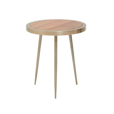 Orsina Almora Round Acacia Wood Side Table with Gold Metal Legs