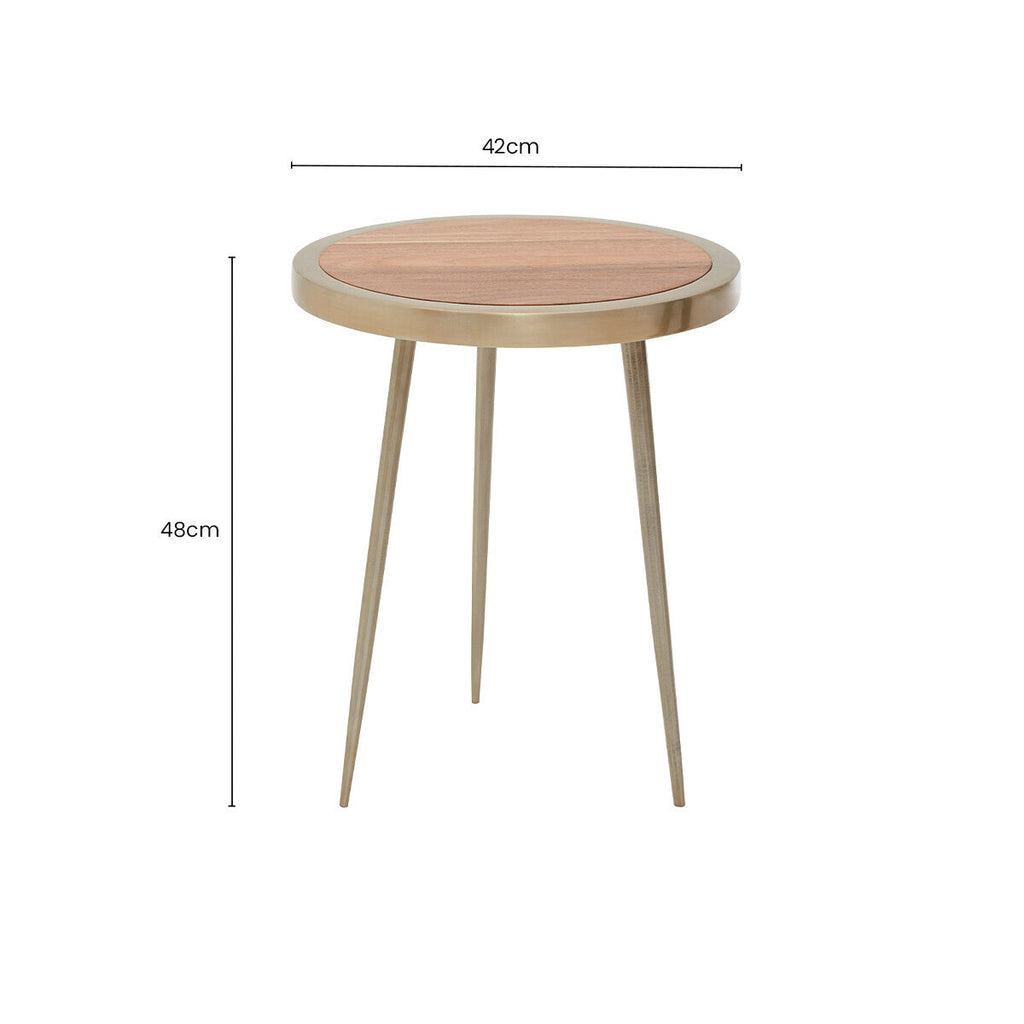 Orsina Almora Round Acacia Wood Side Table with Gold Metal Legs