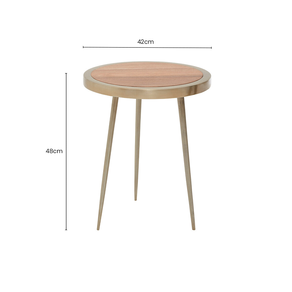 Orsina Almora Round Acacia Wood Side Table with Gold Metal Legs