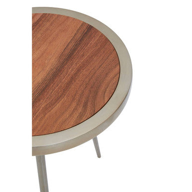 Orsina Almora Round Acacia Wood Side Table with Gold Metal Legs