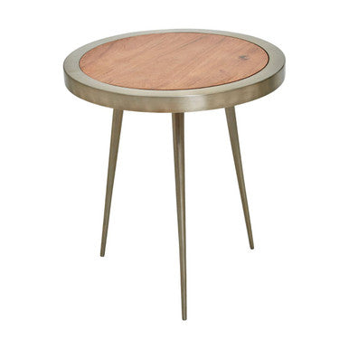 Orsina Almora Round Acacia Wood Side Table with Gold Metal Frame