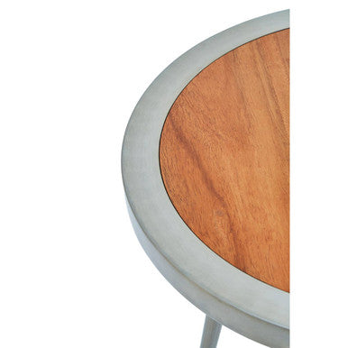 Orsina Almora Round Acacia Wood Side Table with Gold Metal Frame