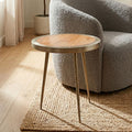 Orsina Almora Round Acacia Wood Side Table with Gold Metal Frame