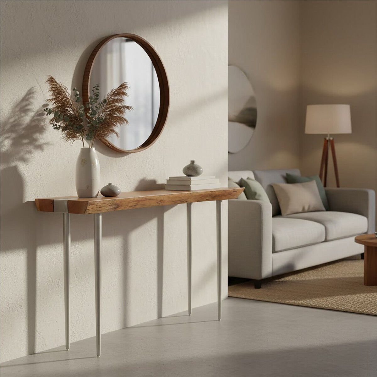 Orsina Almora Acacia Wood Console Table with Silver Inlay