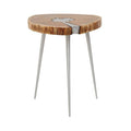 Orsina Almora Acacia Wood Side Table with Silver Inlay and Metal Legs