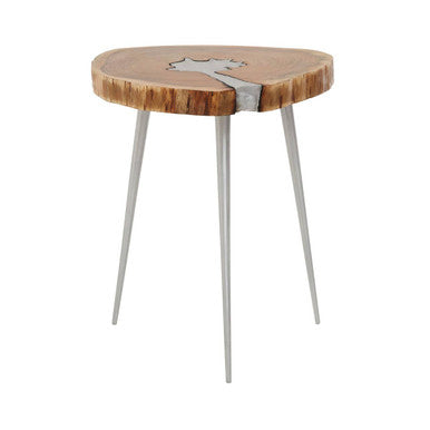 Orsina Almora Acacia Wood Side Table with Silver Inlay and Metal Legs