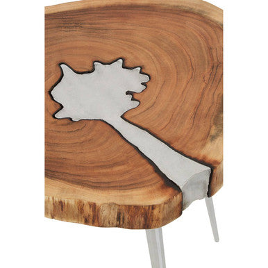 Orsina Almora Acacia Wood Side Table with Silver Inlay and Metal Legs