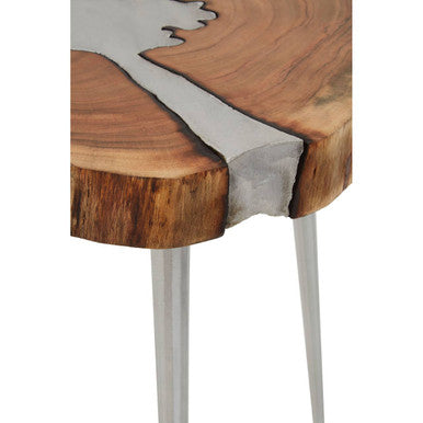 Orsina Almora Acacia Wood Side Table with Silver Inlay and Metal Legs