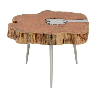 Orsina Acacia Wood Log Slice Coffee Table with Silver Aluminium Legs
