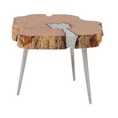 Orsina Acacia Wood Log Slice Coffee Table with Silver Aluminium Legs